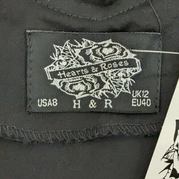 HEARTS & ROSES Black Sleeveless Dress w White Dotted Collar and Belt; Size 8 - Picture 4 of 7